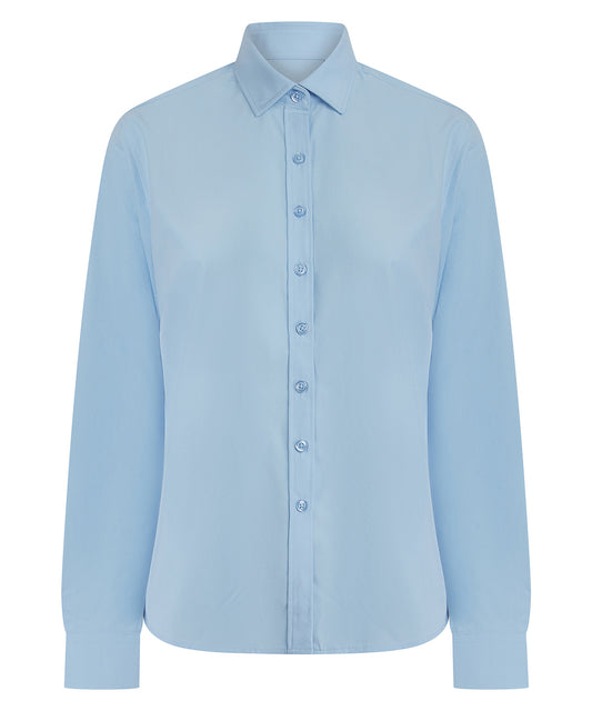 Henbury Women’s long sleeve ‘cotton-feel’ Coolplus® shirt Light Blue