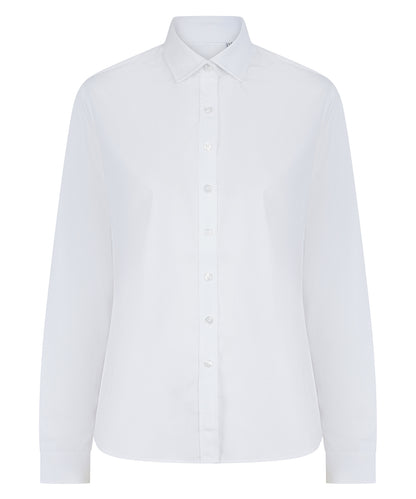 Henbury Women’s long sleeve ‘cotton-feel’ Coolplus® shirt White