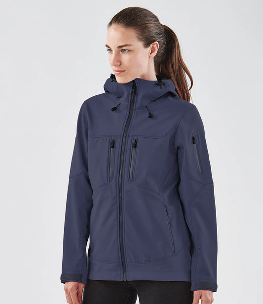 Stormtech Ladies Epsilon 2 Hooded Soft Shell Jacket - Navy/Graphite Grey - Model