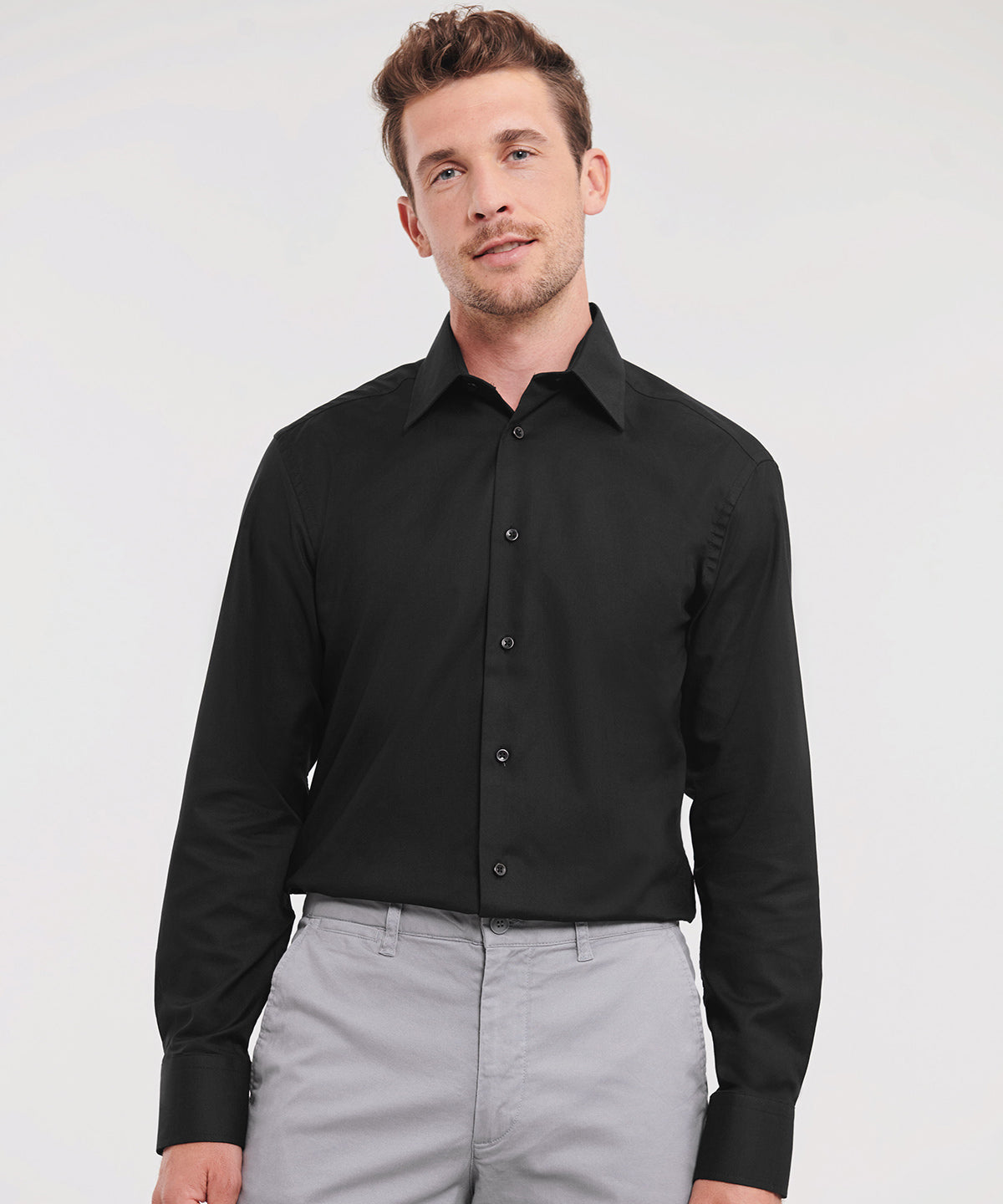 Russell Long sleeve easycare tailored Oxford shirt Black