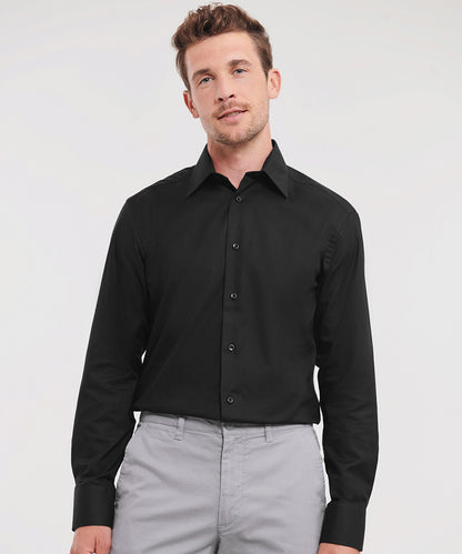Russell Long sleeve easycare tailored Oxford shirt Black