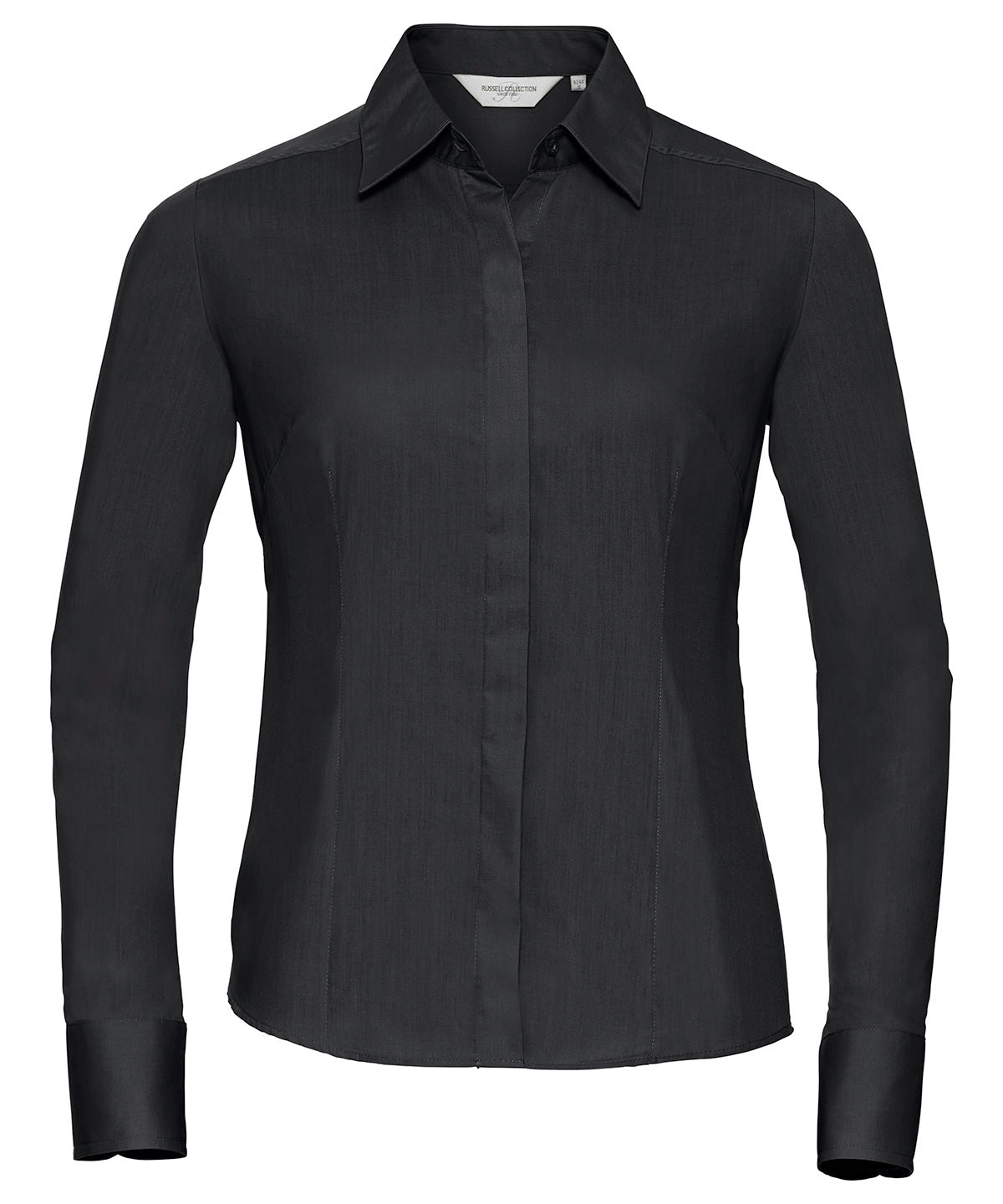 Russell Women's long sleeve polycotton easycare fitted poplin shirt Black