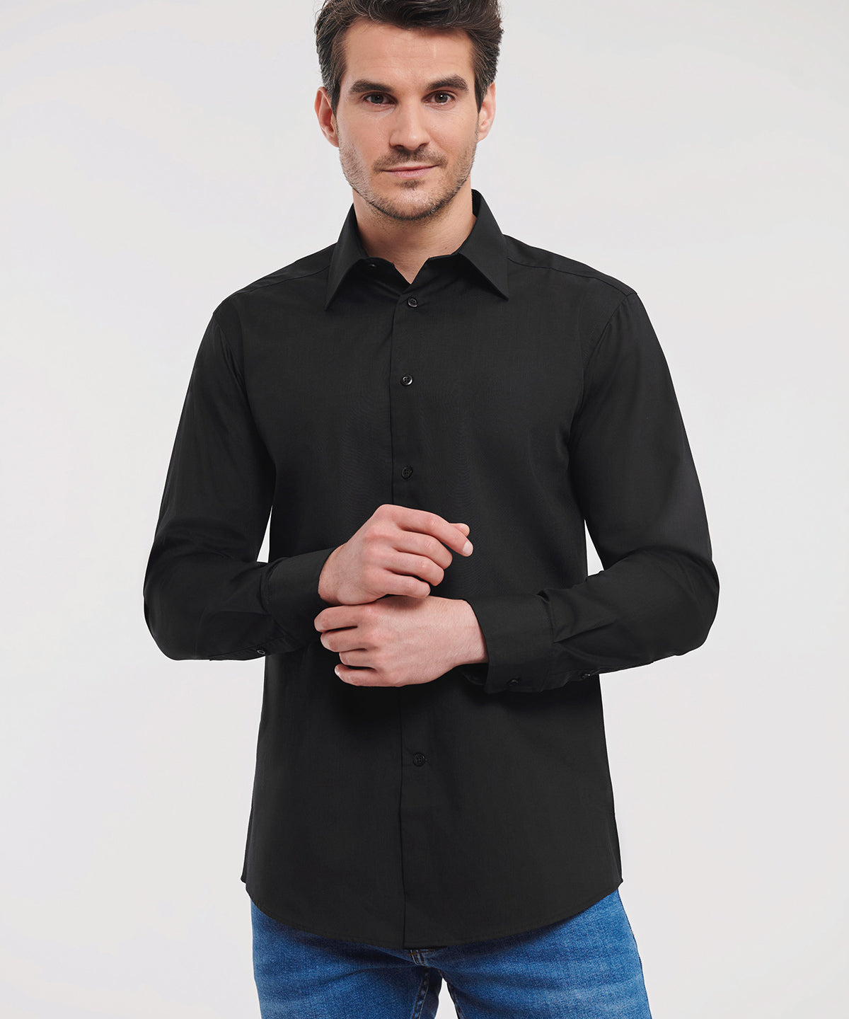 Russell Long sleeve polycotton easycare fitted poplin shirt Black