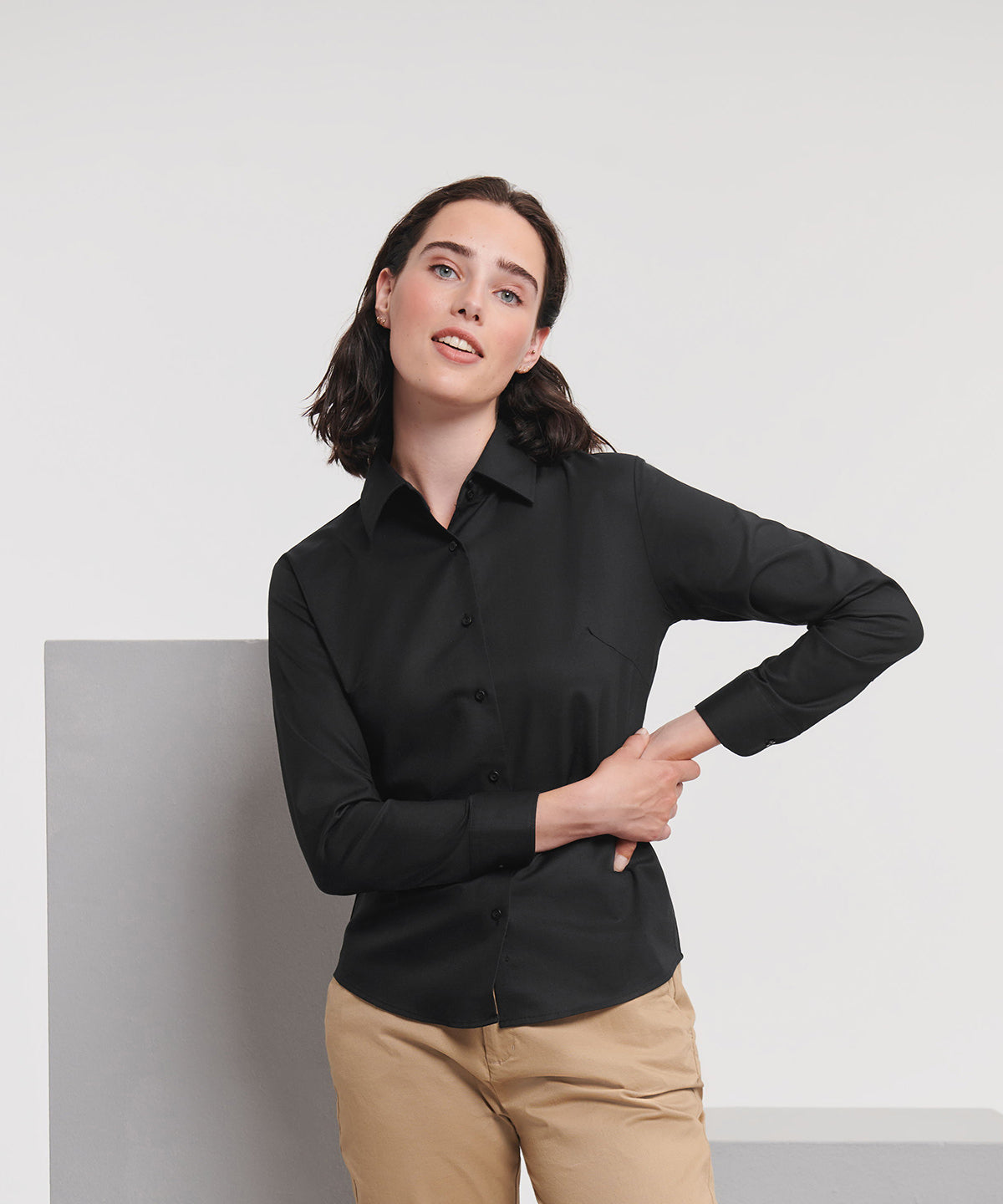 Russell Women's long sleeve easycare Oxford shirt Black