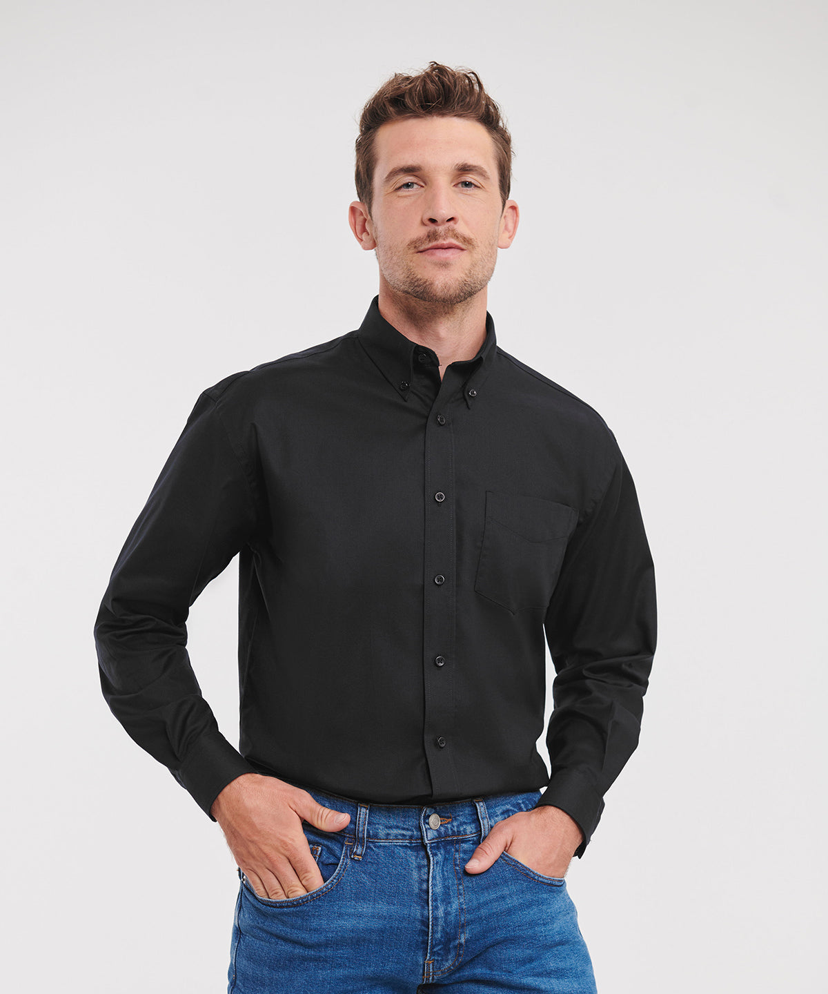 Russell Long sleeve easycare Oxford shirt Black