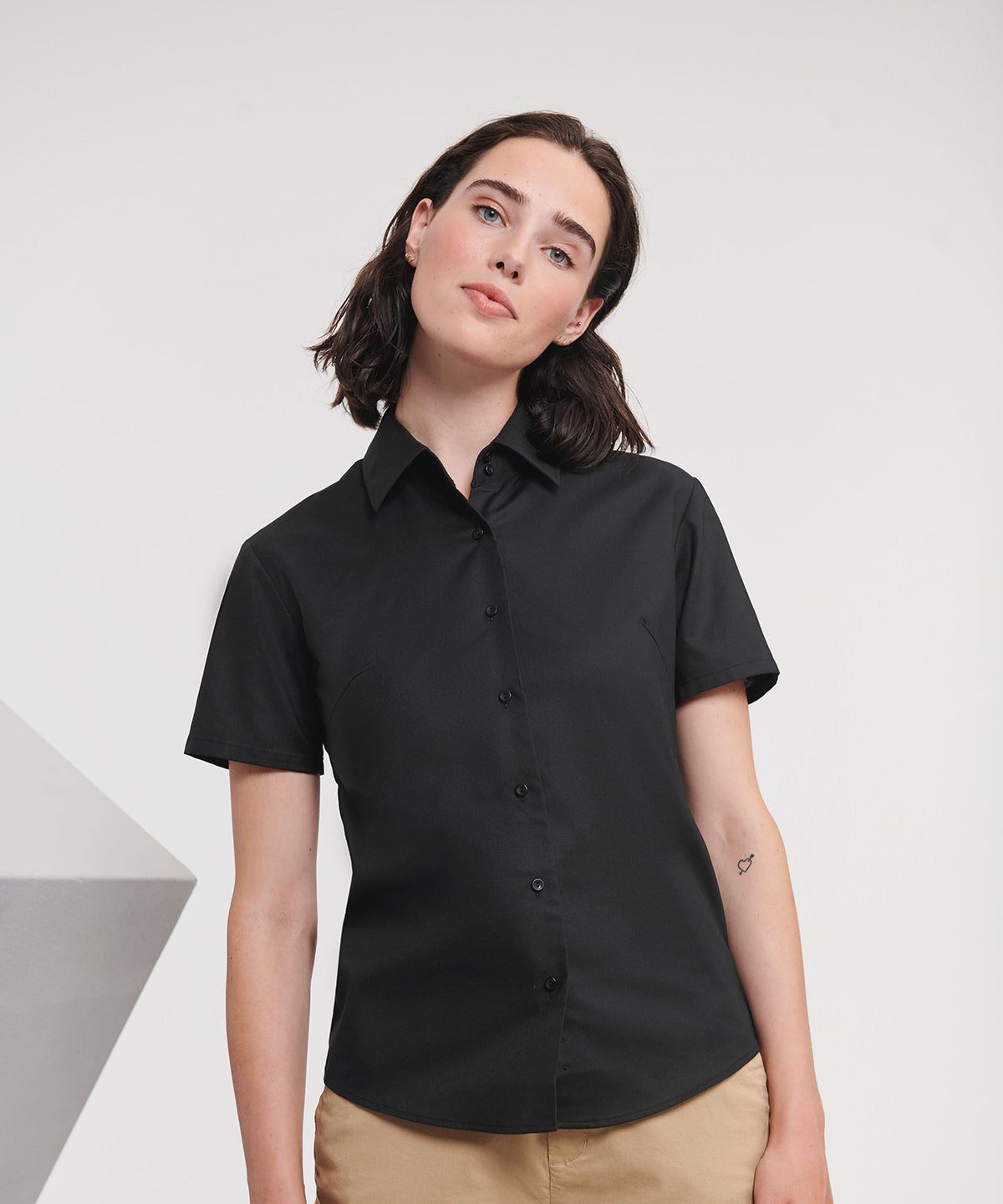 Russell Women's short sleeve Oxford shirt Black