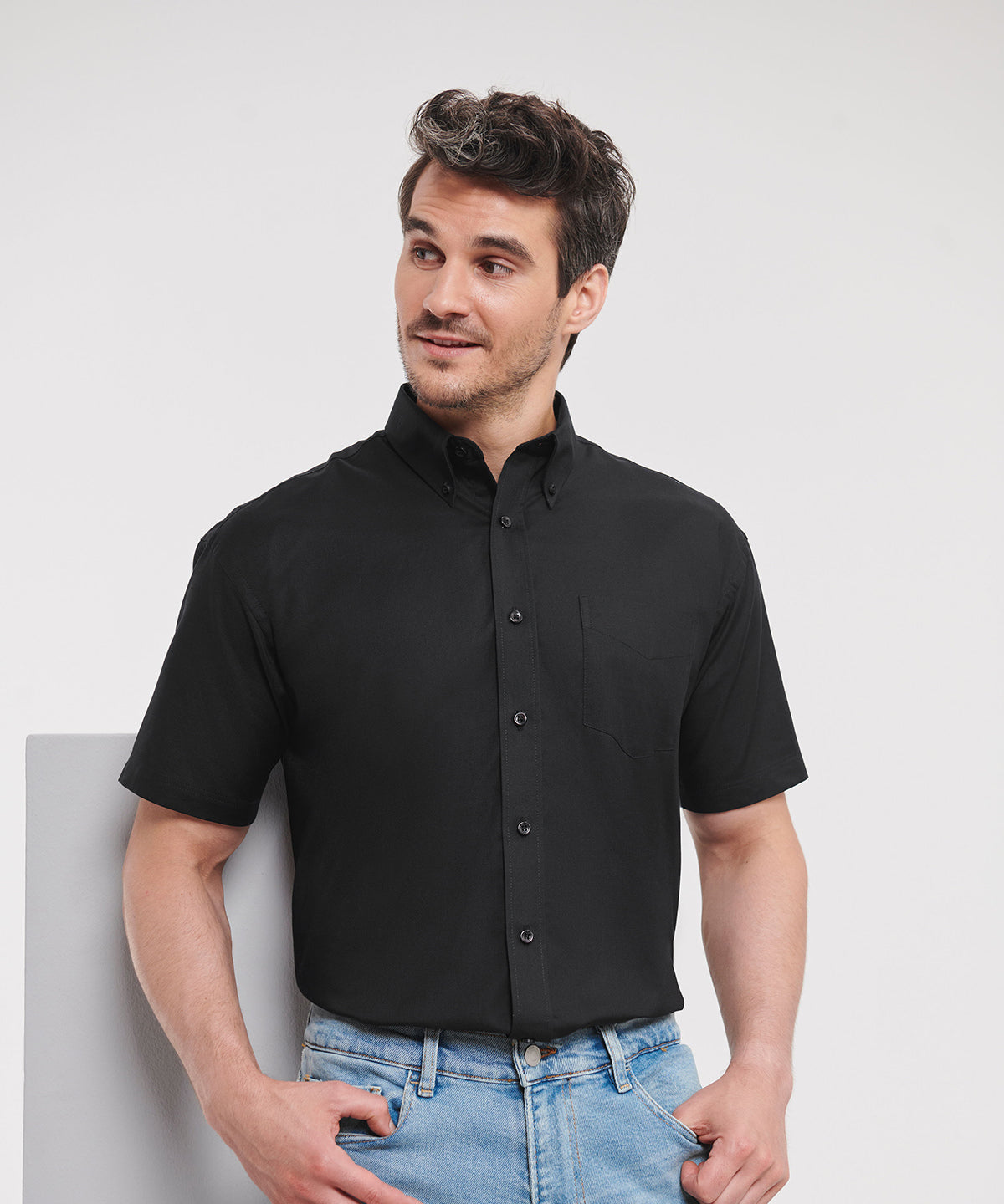 Russell Short sleeve easycare Oxford shirt Black