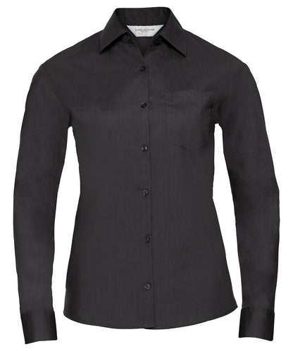 Russell Women's long sleeve polycotton easycare poplin shirt Black