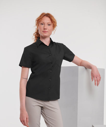 Russell Women's short sleeve polycotton easycare poplin shirt Black