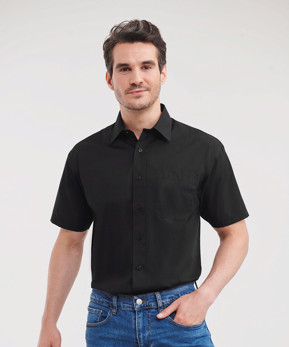 Russell Short sleeve polycotton easycare poplin shirt Black