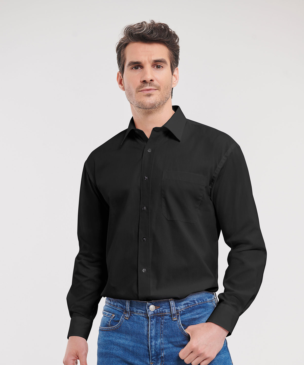 Russell Long sleeve pure cotton easycare poplin shirt Black