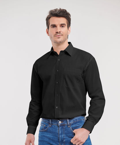 Russell Long sleeve pure cotton easycare poplin shirt Black