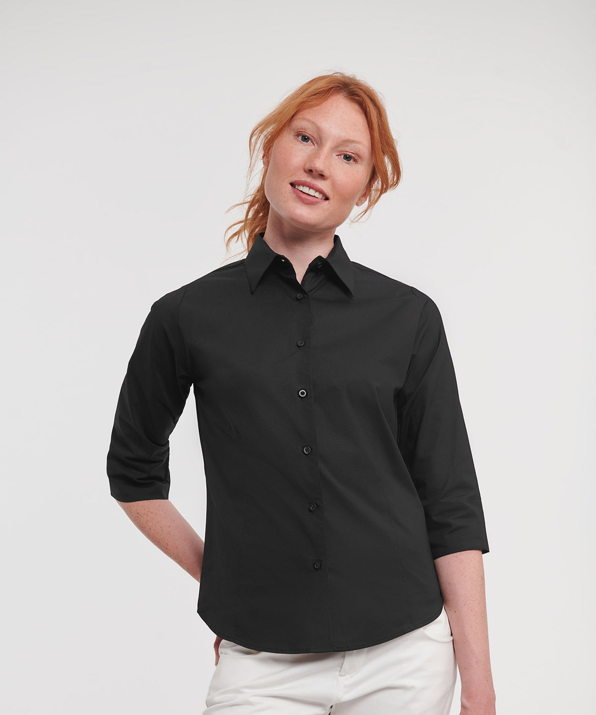 Russell Women's ¾ sleeve easycare fitted shirt Black