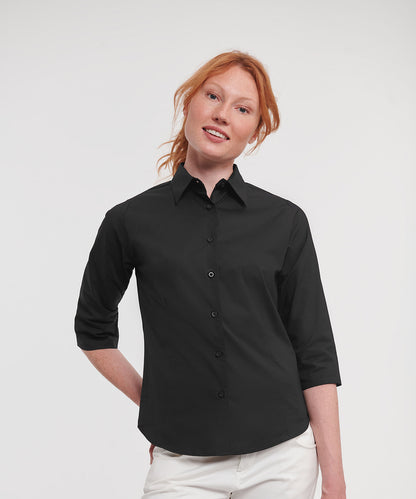 Russell Women's ¾ sleeve easycare fitted shirt Black