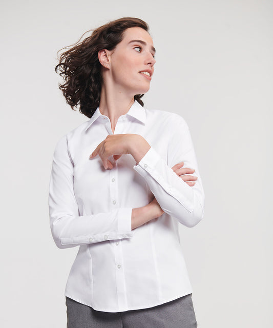 Russell Women's long sleeve herringbone shirt Light Blue