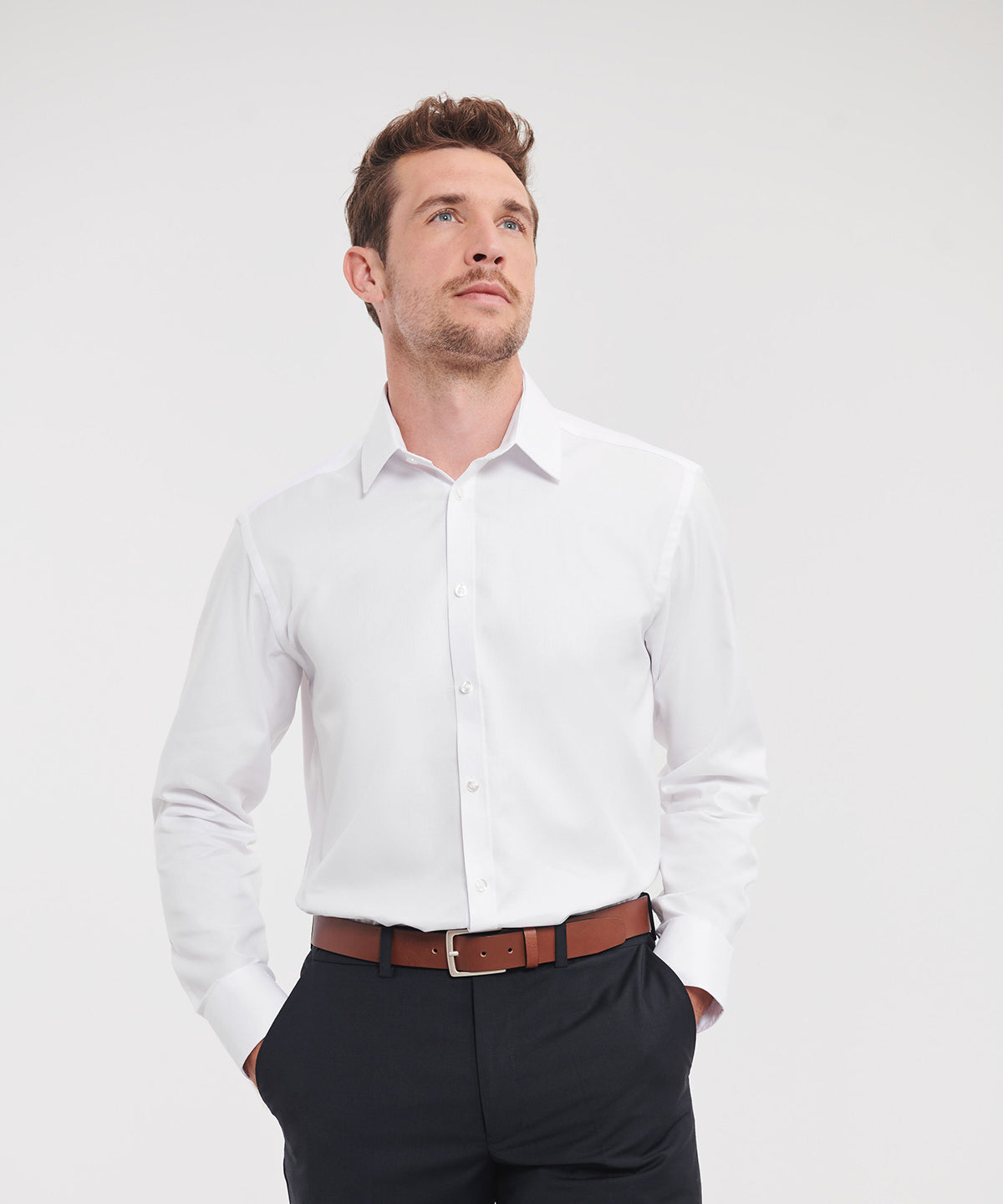 Russell Long sleeve herringbone shirt Light Blue