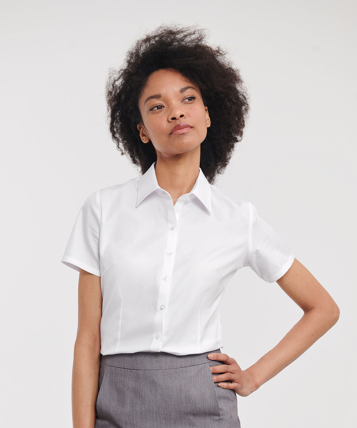 Russell Women's short sleeve herringbone shirt Light Blue