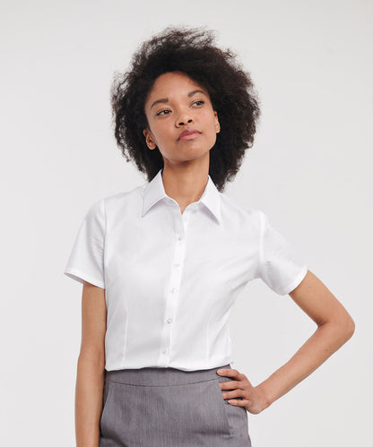 Russell Women's short sleeve herringbone shirt Light Blue