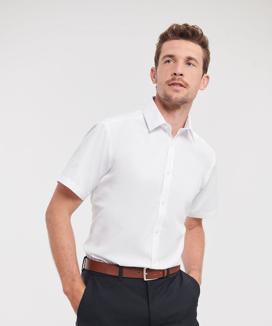 Russell Short sleeve herringbone shirt Light Blue