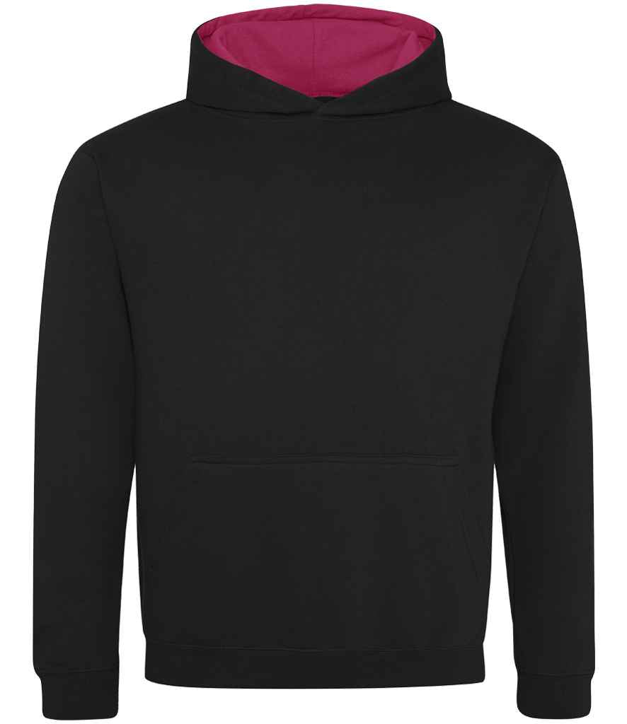 Just Hoods AWDis Kids Varsity Hoodie Jet Black/Hot Pink