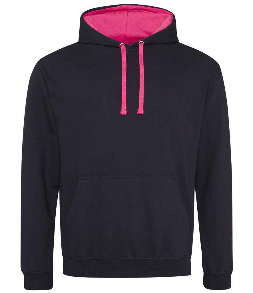 Just Hoods AWDis Varsity Hoodie Jet Black/Hot Pink