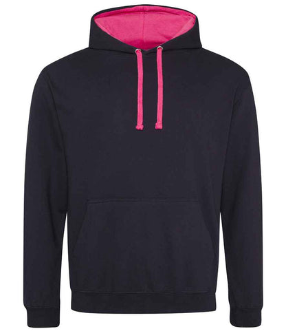 Just Hoods AWDis Varsity Hoodie Jet Black/Hot Pink