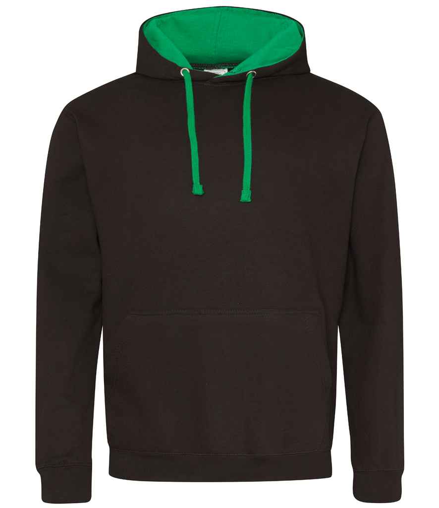 Just Hoods AWDis Varsity Hoodie Jet Black/Kelly Green