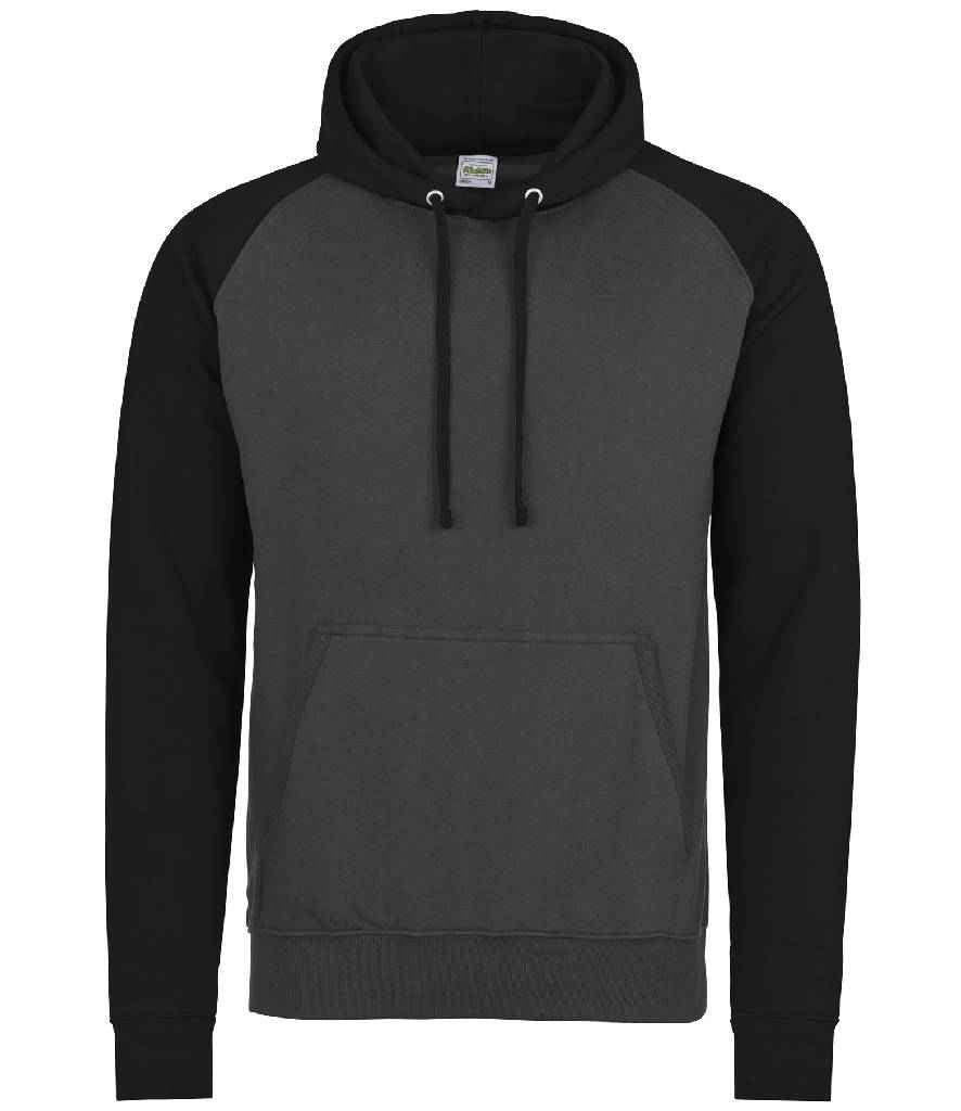 Just Hoods AWDis Baseball Hoodie Charcoal/Jet Black