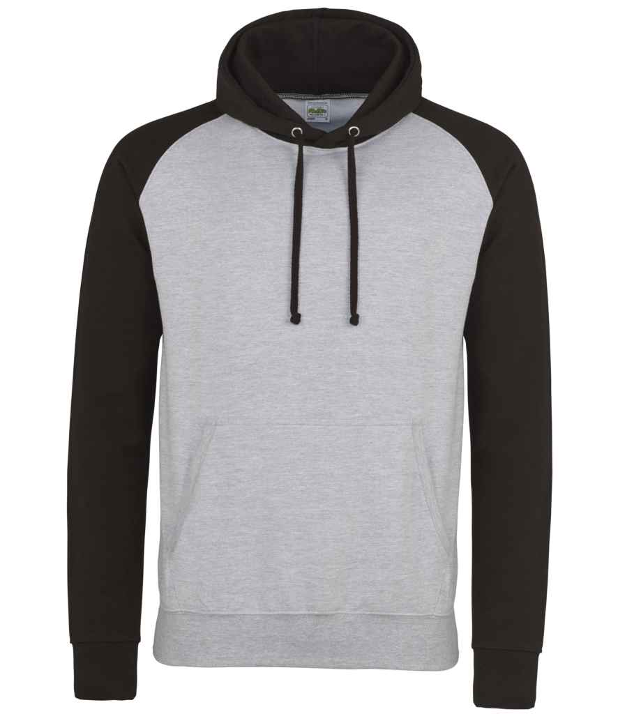 Just Hoods AWDis Baseball Hoodie Heather Grey/Jet Black