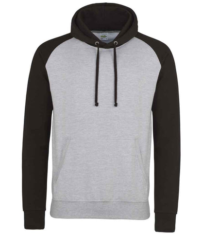 Just Hoods AWDis Baseball Hoodie Heather Grey/Jet Black