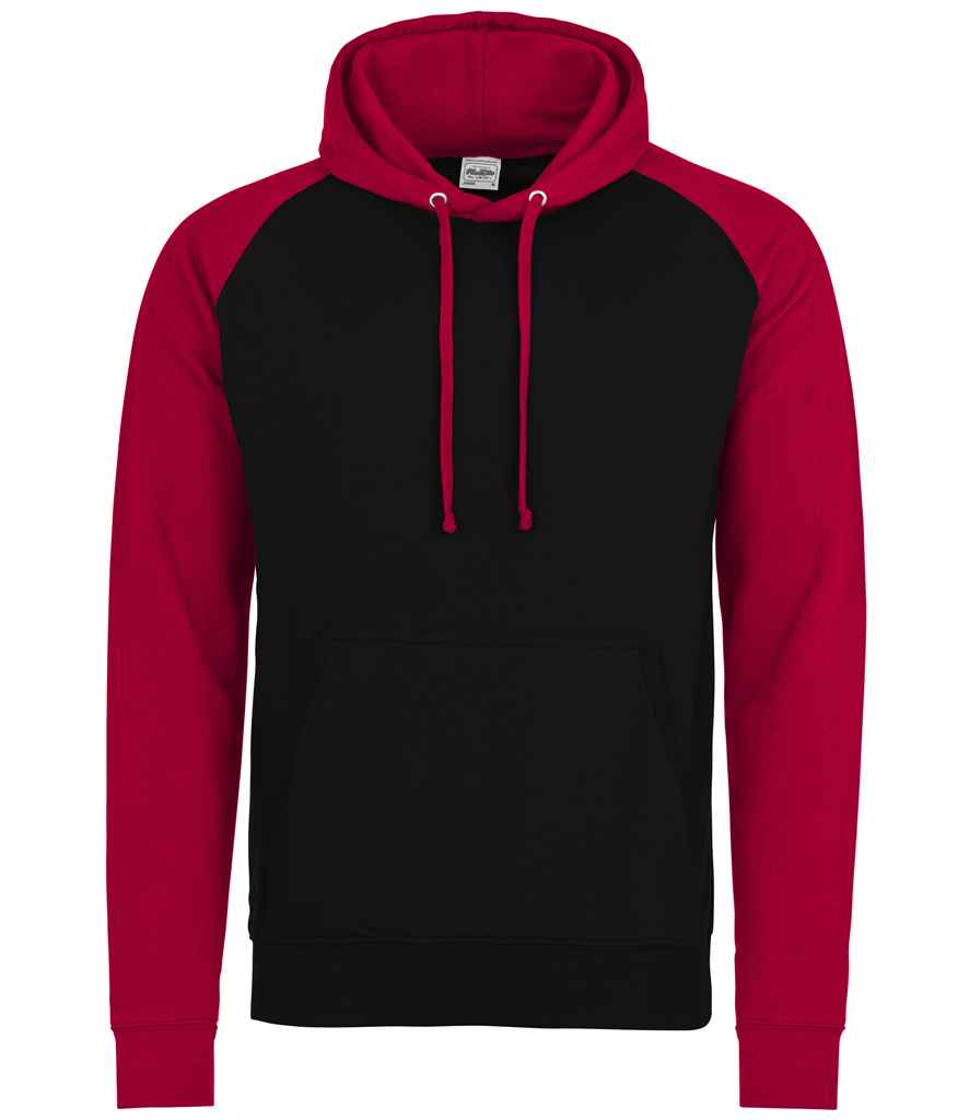 AWDis Baseball Hoodie in Jet Black/Fire Red