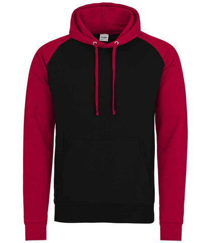 AWDis Baseball Hoodie in Jet Black/Fire Red