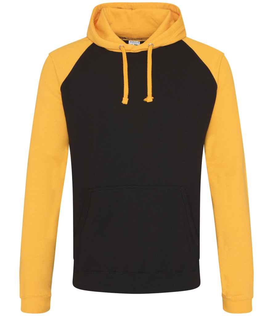Just Hoods AWDis Baseball Hoodie Jet Black/Gold