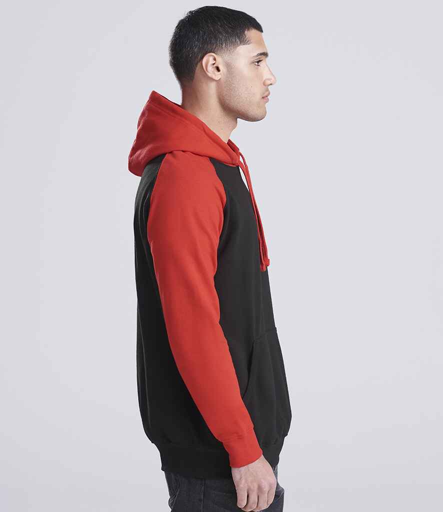 Just Hoods AWDis Baseball Hoodie Jet Black/Fire Red