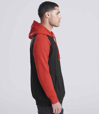 Just Hoods AWDis Baseball Hoodie Jet Black/Fire Red