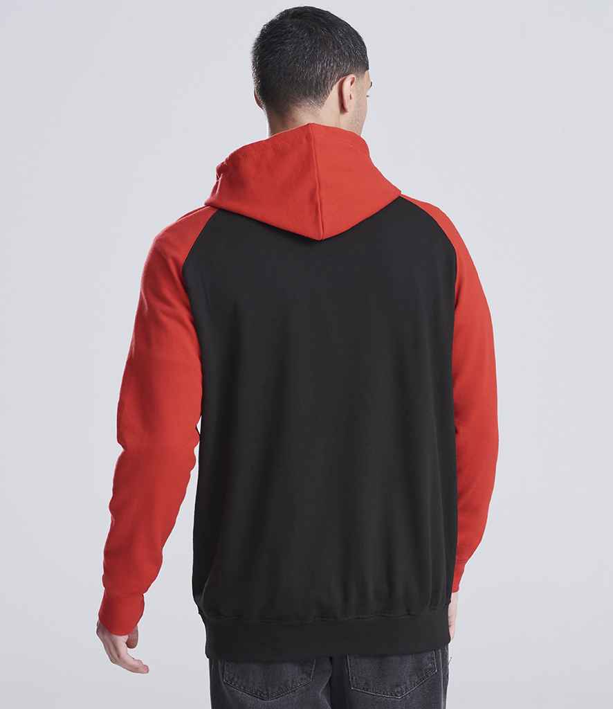 Just Hoods AWDis Baseball Hoodie Jet Black/Fire Red