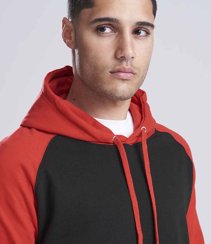Just Hoods AWDis Baseball Hoodie Jet Black/Fire Red