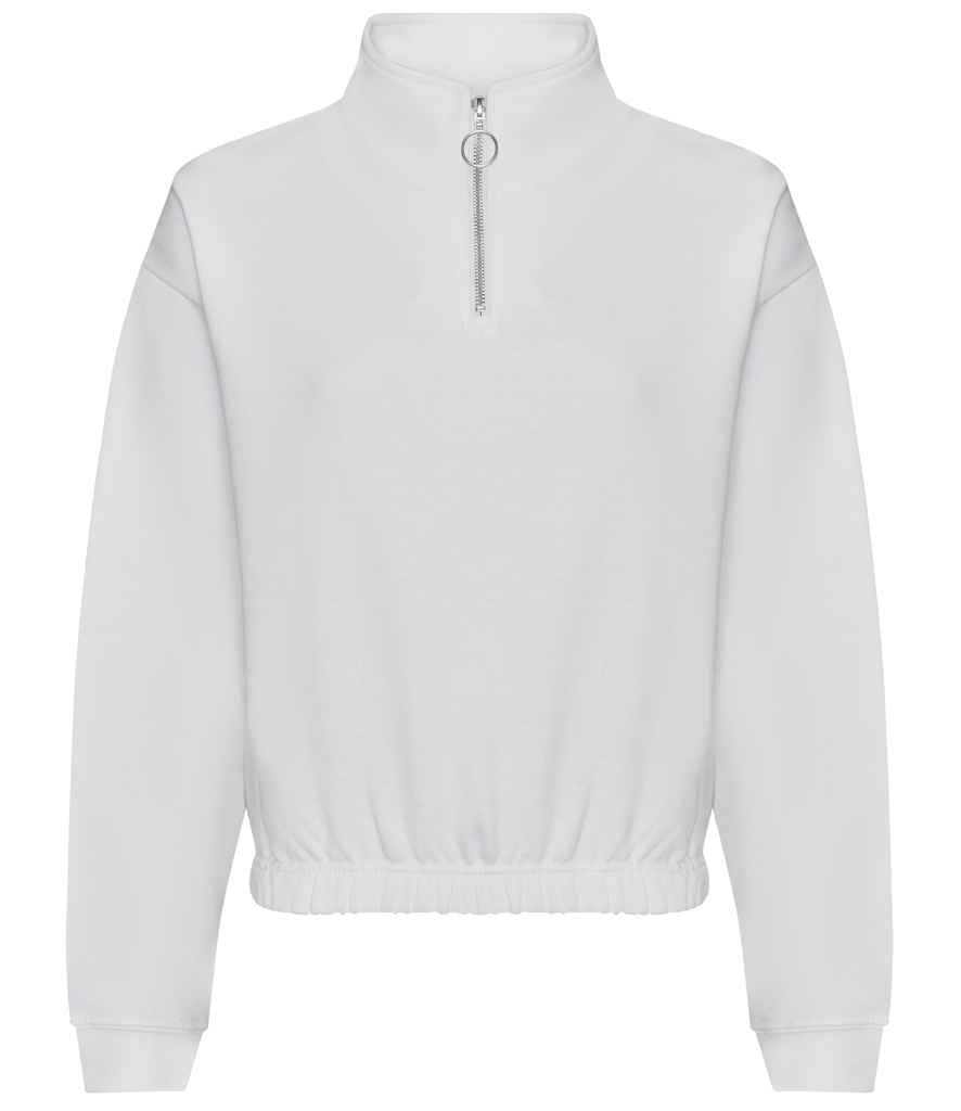 Just Hoods AWDis Ladies Cropped 1/4 Zip Sweatshirt Arctic White