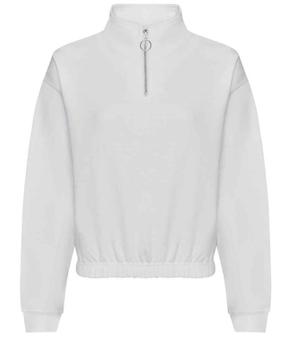 Just Hoods AWDis Ladies Cropped 1/4 Zip Sweatshirt Arctic White