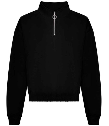 Just Hoods AWDis Ladies Cropped 1/4 Zip Sweatshirt Deep Black