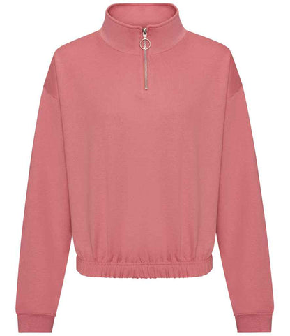 Just Hoods AWDis Ladies Cropped 1/4 Zip Sweatshirt Dusty Rose