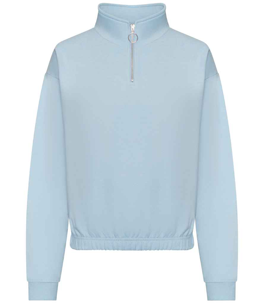 Just Hoods AWDis Ladies Cropped 1/4 Zip Sweatshirt Sky Blue