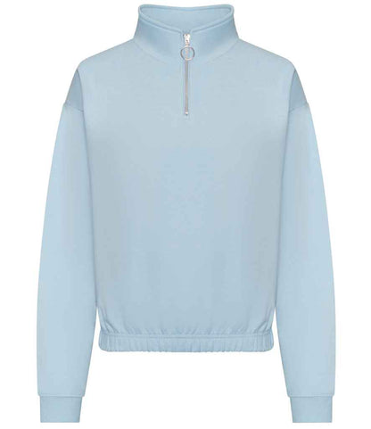 Just Hoods AWDis Ladies Cropped 1/4 Zip Sweatshirt Sky Blue