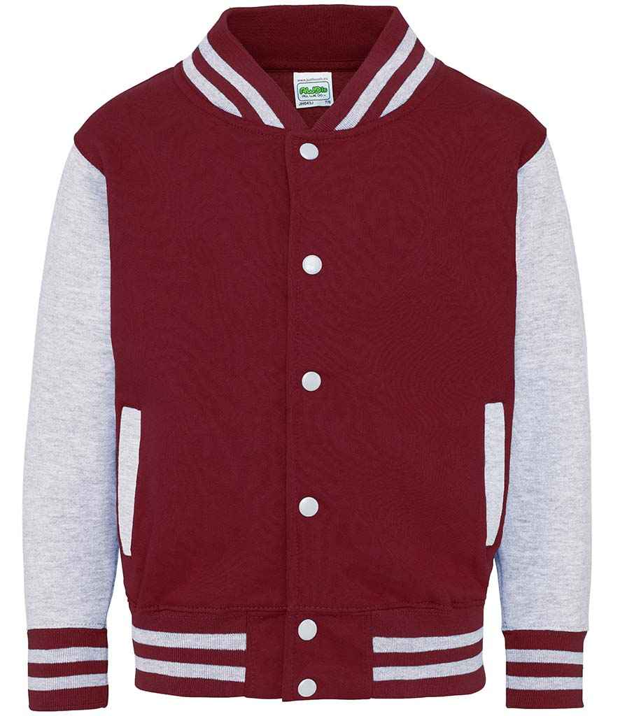 Just Hoods AWDis Kids Varsity Jacket Burgundy/Heather Grey