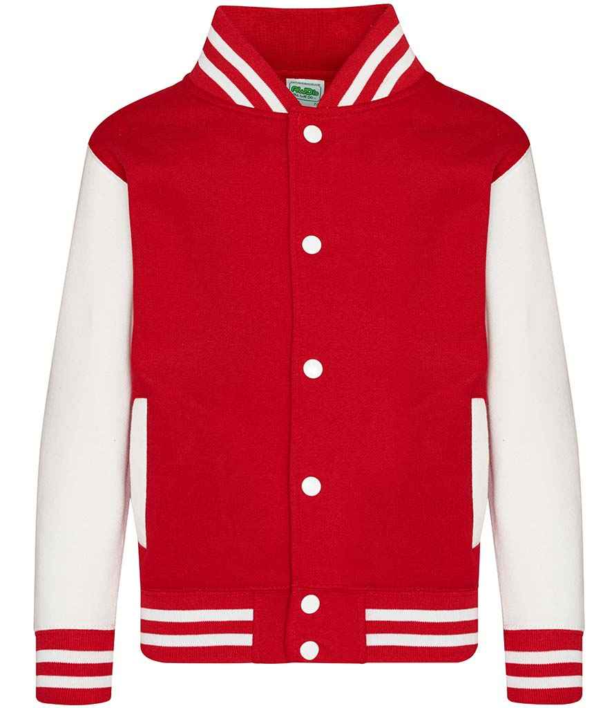 Just Hoods AWDis Kids Varsity Jacket Fire Red/White