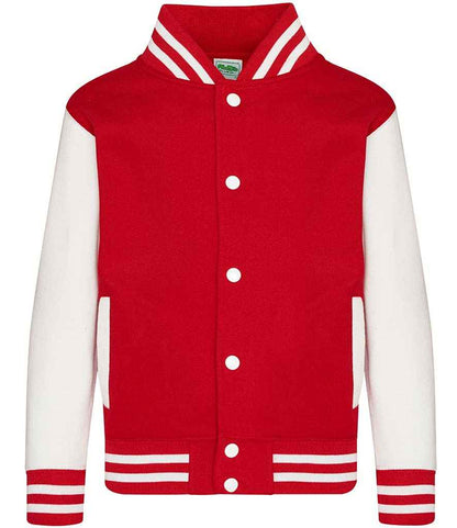 Just Hoods AWDis Kids Varsity Jacket Fire Red/White