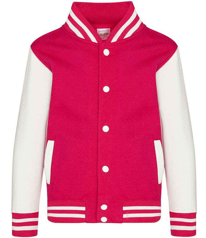 Just Hoods AWDis Kids Varsity Jacket Hot Pink/White