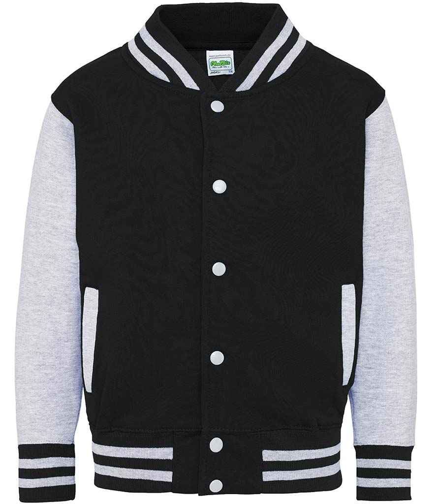Just Hoods AWDis Kids Varsity Jacket Jet Black/Heather Grey