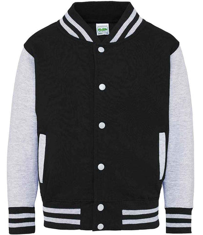 Just Hoods AWDis Kids Varsity Jacket Jet Black/Heather Grey