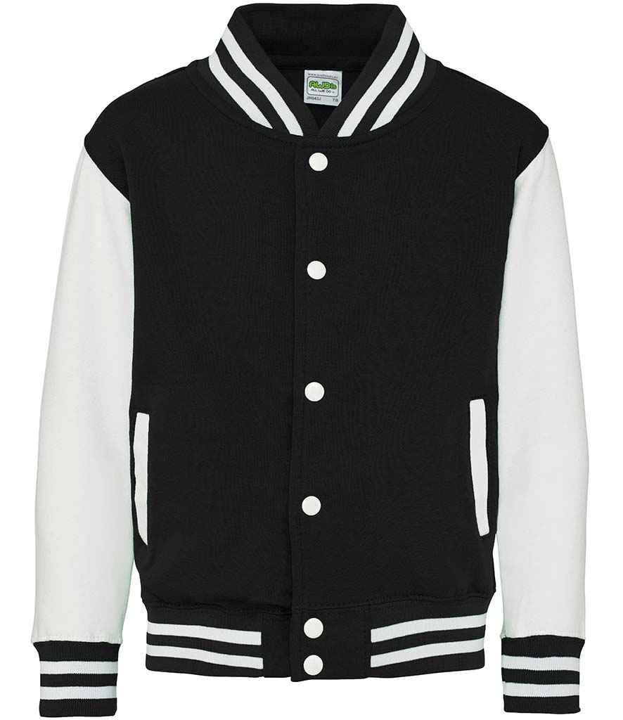 Just Hoods AWDis Kids Varsity Jacket Jet Black/White